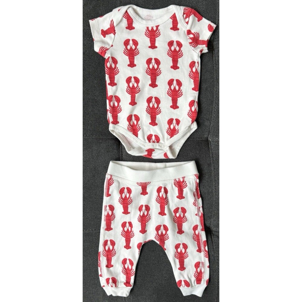 Monica + Andy Lobster Print Bodysuit Pant Set Size 0-3 Month Organic Cotton